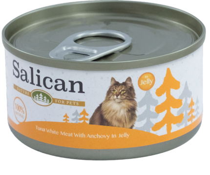 Salican 挪威森林 - 白肉吞拿魚鯷魚啫喱貓罐頭85g (橙)